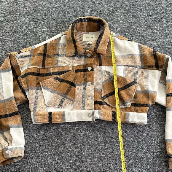 HYFVE Checkered Teddy Jacket in Tan and White - Picture 3 of 5